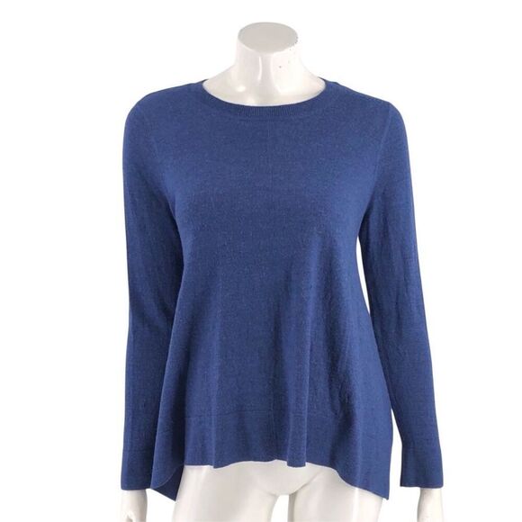 Tahari 100% Extra Fine Merino Wool Blue Purple Minimalist Lightweight Side Small - Picture 1 of 7